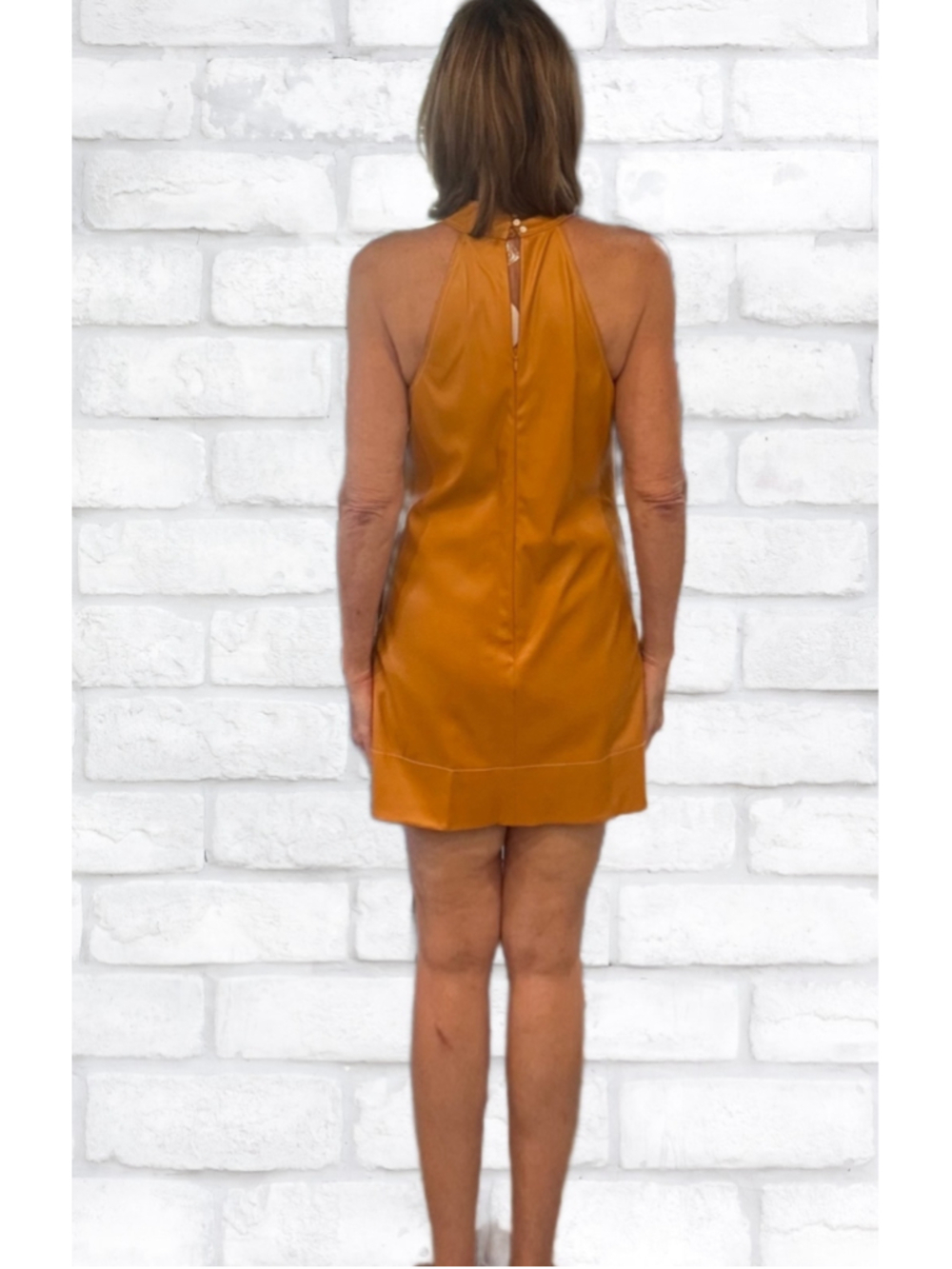 STAUD Honey Vegan Faux Leather Sicily Halter Shift Mini Dress NWT Size 8 - Picture 4 of 8